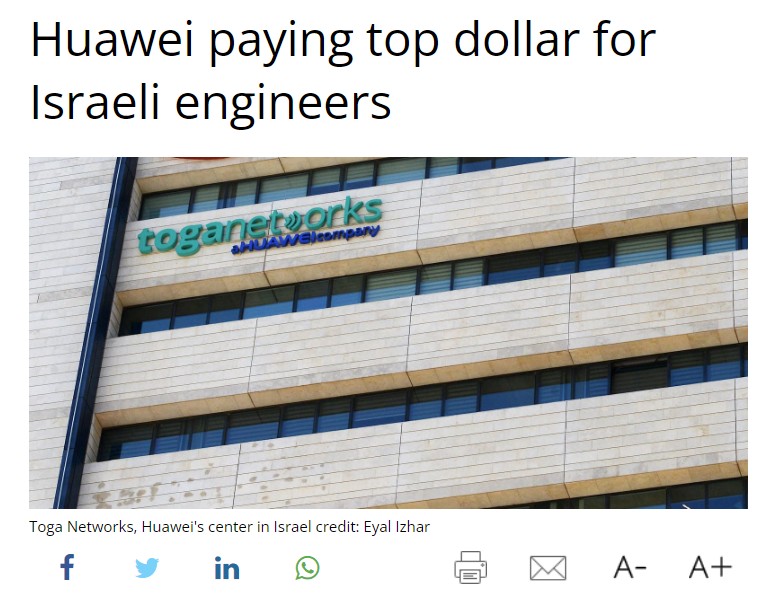 Huawei Paying Top Dollar For Israeli Engineers