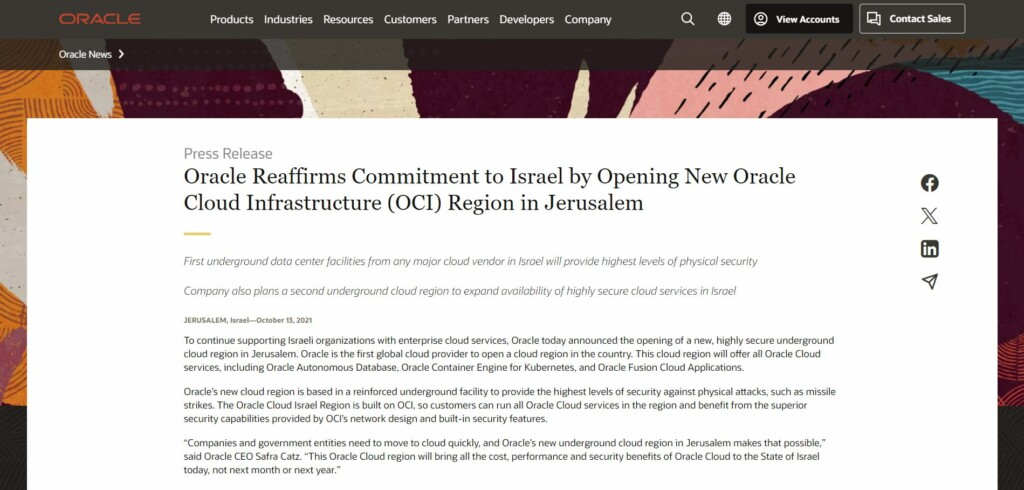 Oracle Reaffirms Commitment To Israel By Opening New Oracle Cloud Infrastructure (oci) Region In Jerusalem